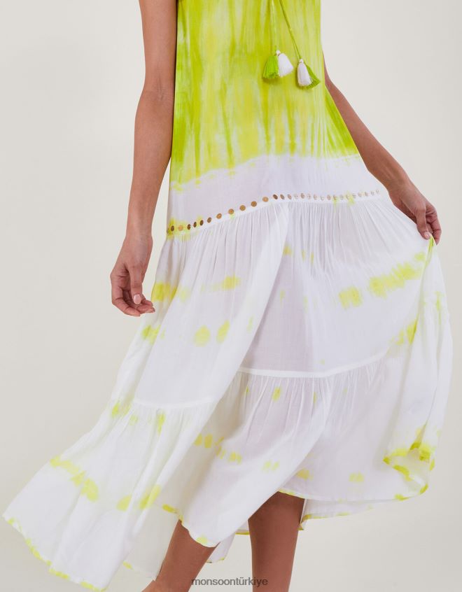 Monsoon kadınlar Lenzing Ecovero\'da batik uzun elbise JH86BT208 Giyim sarı