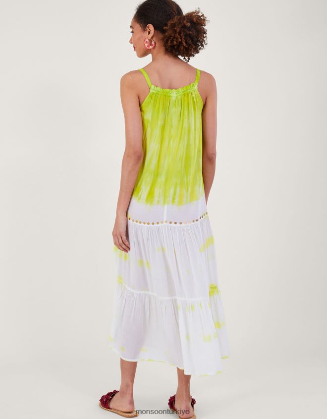 Monsoon kadınlar Lenzing Ecovero\'da batik uzun elbise JH86BT208 Giyim sarı