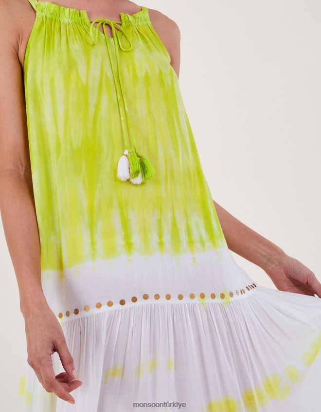 Monsoon kadınlar Lenzing Ecovero\'da batik uzun elbise JH86BT208 Giyim sarı