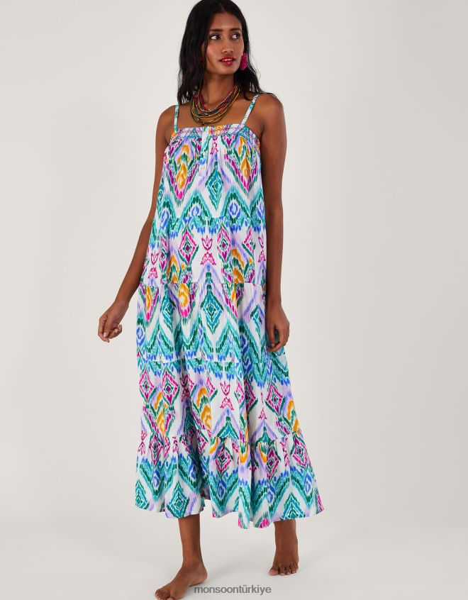 Monsoon kadınlar Lenzing Ecovero'da ikat desenli katlı cami elbise JH86BT680 Giyim menekşe