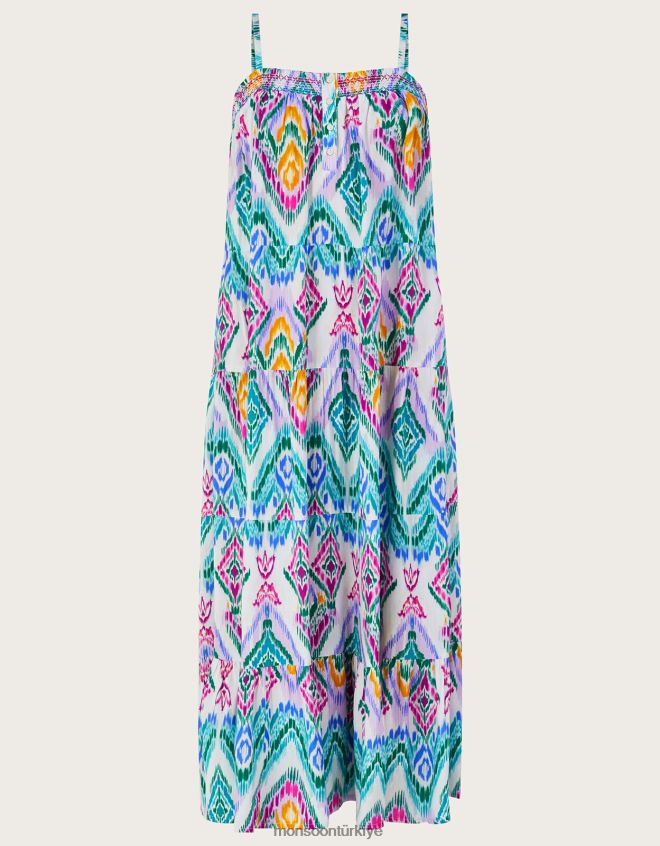 Monsoon kadınlar Lenzing Ecovero\'da ikat desenli katlı cami elbise JH86BT680 Giyim menekşe
