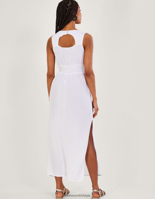 Monsoon kadınlar Lenzing Ecovero\'da mozaik işlemeli midi elbise JH86BT448 Giyim beyaz