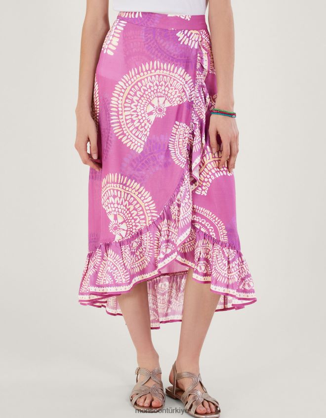 Monsoon kadınlar Lenzing Ecovero\'da taklit anvelop etek JH86BT76 Giyim mor (leylak)