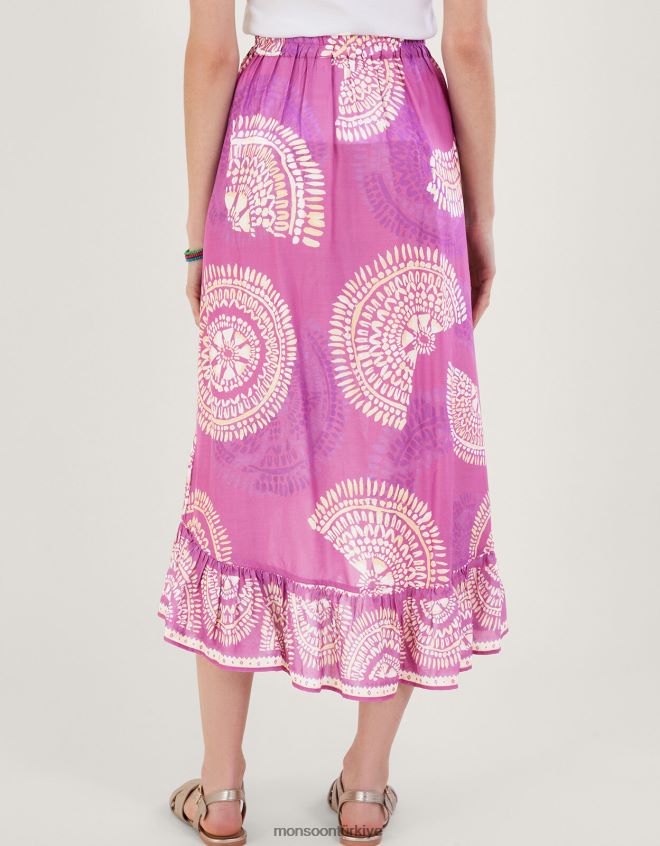 Monsoon kadınlar Lenzing Ecovero\'da taklit anvelop etek JH86BT76 Giyim mor (leylak)