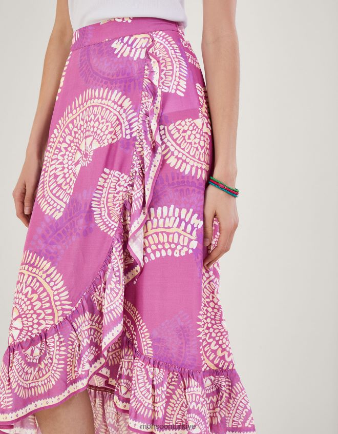 Monsoon kadınlar Lenzing Ecovero\'da taklit anvelop etek JH86BT76 Giyim mor (leylak)