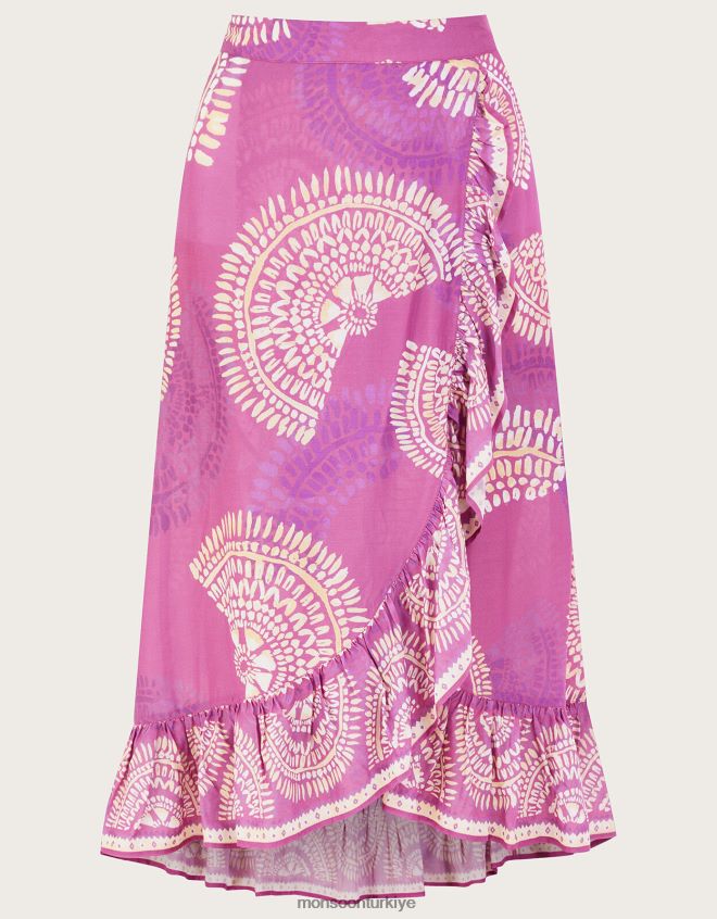 Monsoon kadınlar Lenzing Ecovero\'da taklit anvelop etek JH86BT76 Giyim mor (leylak)