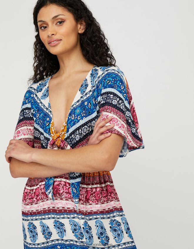 Monsoon kadınlar Rupert Lenzing Ecovero\'da çizgili çiçekli maxi elbise JH86BT1154 Giyim mavi