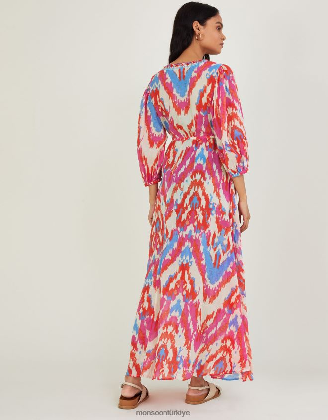 Monsoon kadınlar Sürdürülebilir pamuktan ikat desenli maxi elbise JH86BT1042 Giyim pembe