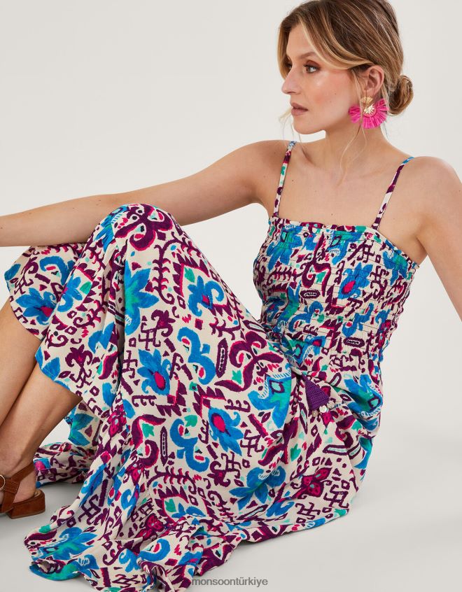 Monsoon kadınlar ateş çiçeği ikat cami elbise JH86BT573 Giyim mavi