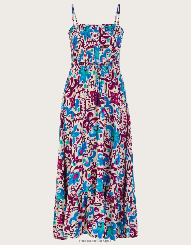 Monsoon kadınlar ateş çiçeği ikat cami elbise JH86BT573 Giyim mavi