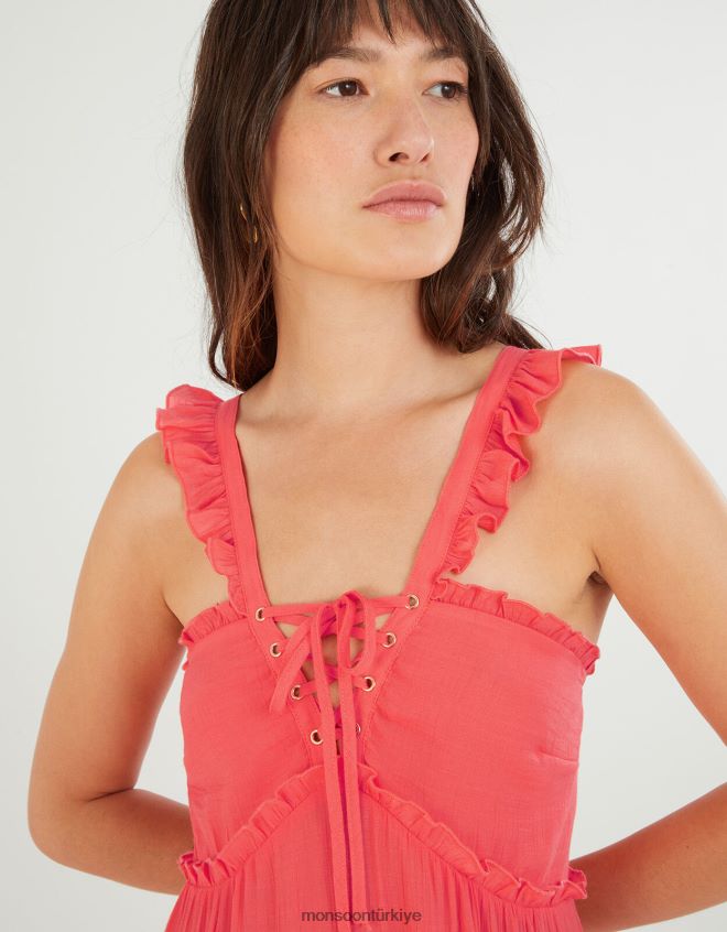 Monsoon kadınlar bağcıklı premium maxi elbise JH86BT454 Giyim turuncu (mercan)