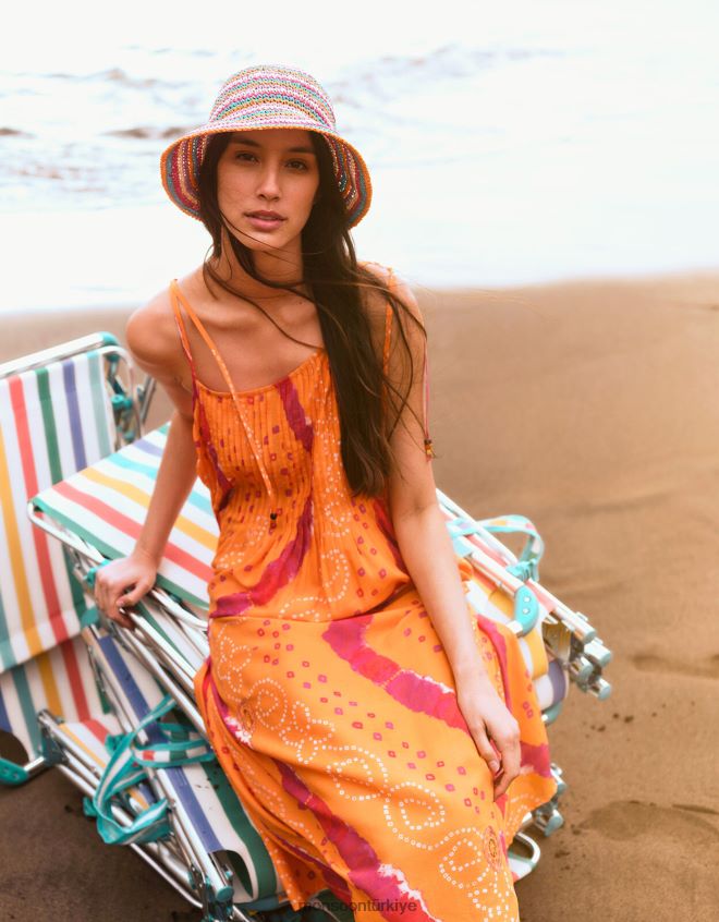 Monsoon kadınlar bandhani boya cami midi elbise JH86BT229 Giyim turuncu