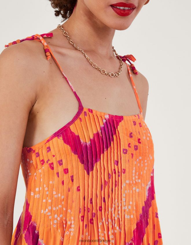 Monsoon kadınlar bandhani boya cami midi elbise JH86BT229 Giyim turuncu