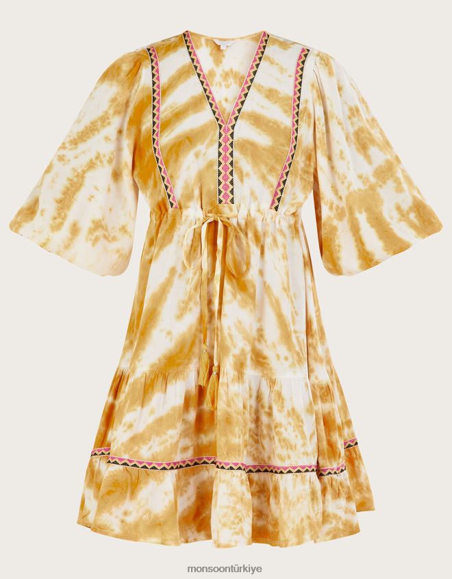 Monsoon kadınlar batik baskılı kaftan elbise JH86BT937 Giyim sarı (koyu sarı)