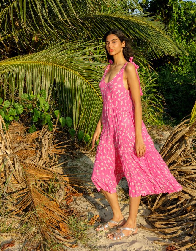 Monsoon kadınlar batik desenli katlı midi elbise JH86BT1045 Giyim pembe