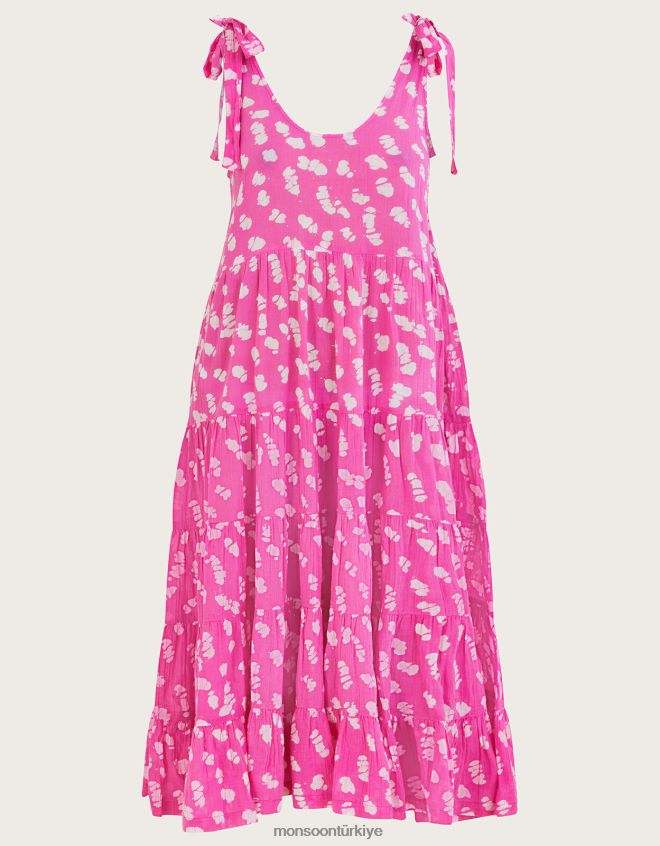 Monsoon kadınlar batik desenli katlı midi elbise JH86BT1045 Giyim pembe