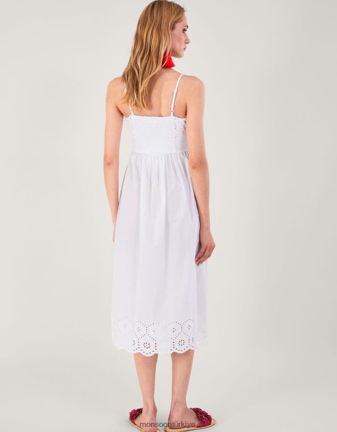Monsoon kadınlar broderie yaka ve etek kısmı cami elbise JH86BT62 Giyim beyaz