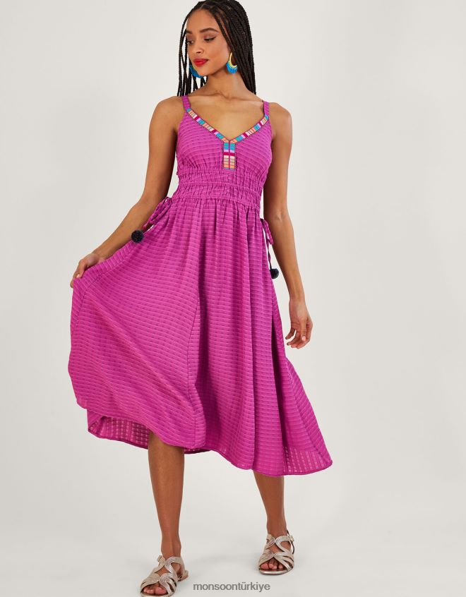 Monsoon kadınlar düz dokulu şerit midi elbise JH86BT859 Giyim menekşe