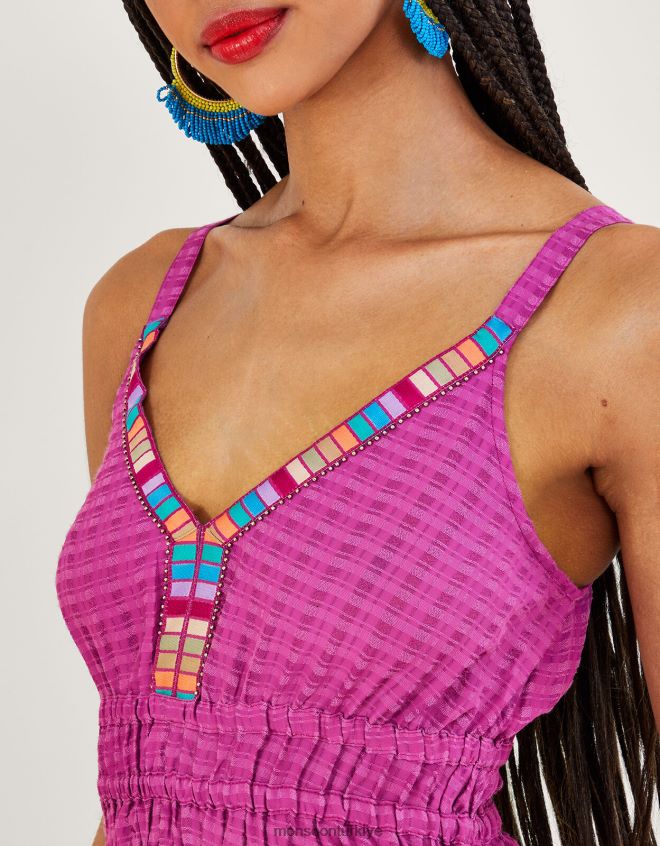 Monsoon kadınlar düz dokulu şerit midi elbise JH86BT859 Giyim menekşe