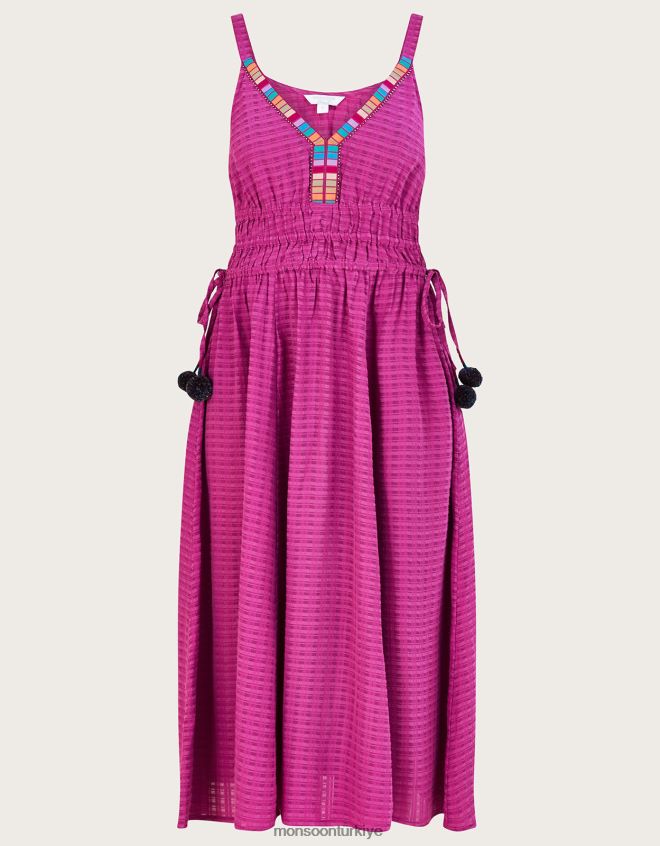 Monsoon kadınlar düz dokulu şerit midi elbise JH86BT859 Giyim menekşe