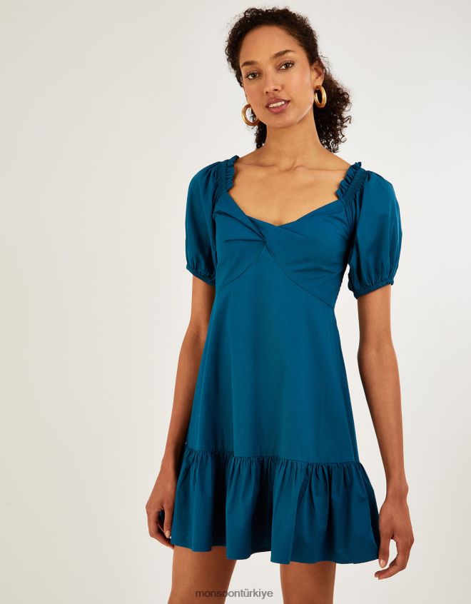 Monsoon kadınlar düz poplin katlı elbise JH86BT910 Giyim turkuaz