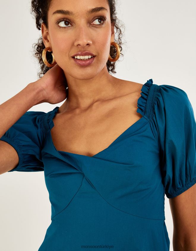 Monsoon kadınlar düz poplin katlı elbise JH86BT910 Giyim turkuaz