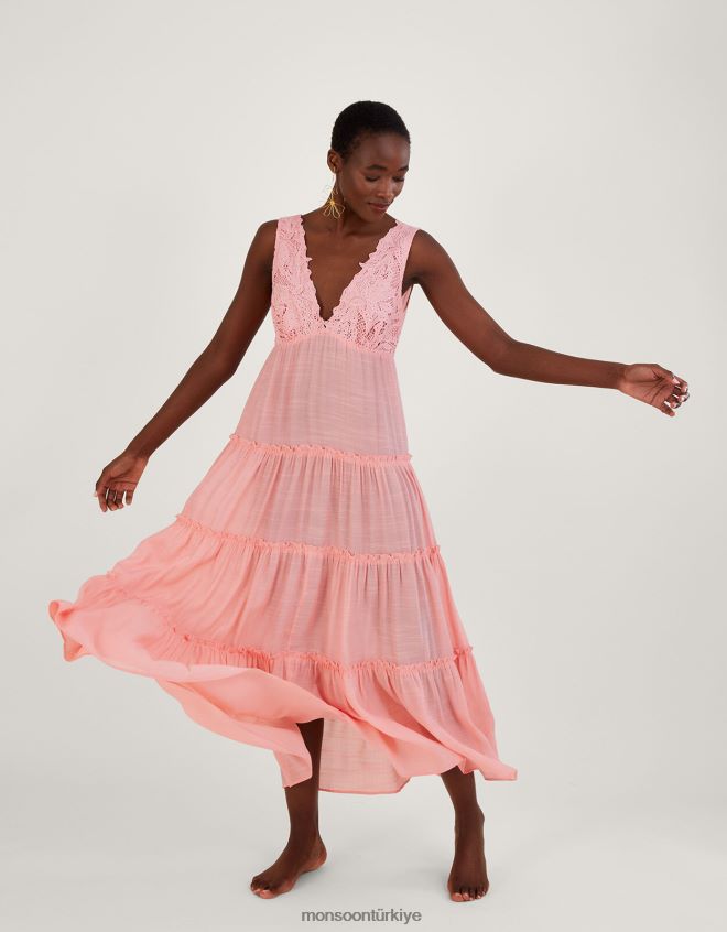 Monsoon kadınlar dantel detaylı korse plaj maxi elbise JH86BT381 Giyim turuncu