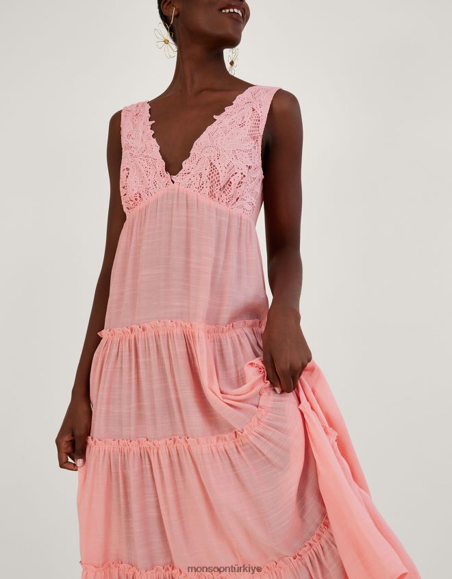 Monsoon kadınlar dantel detaylı korse plaj maxi elbise JH86BT381 Giyim turuncu