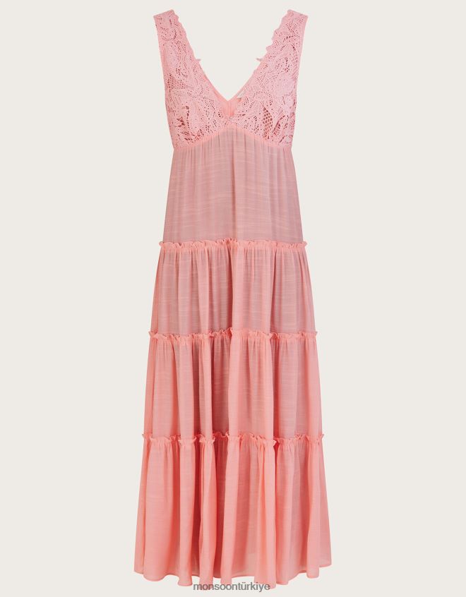 Monsoon kadınlar dantel detaylı korse plaj maxi elbise JH86BT381 Giyim turuncu