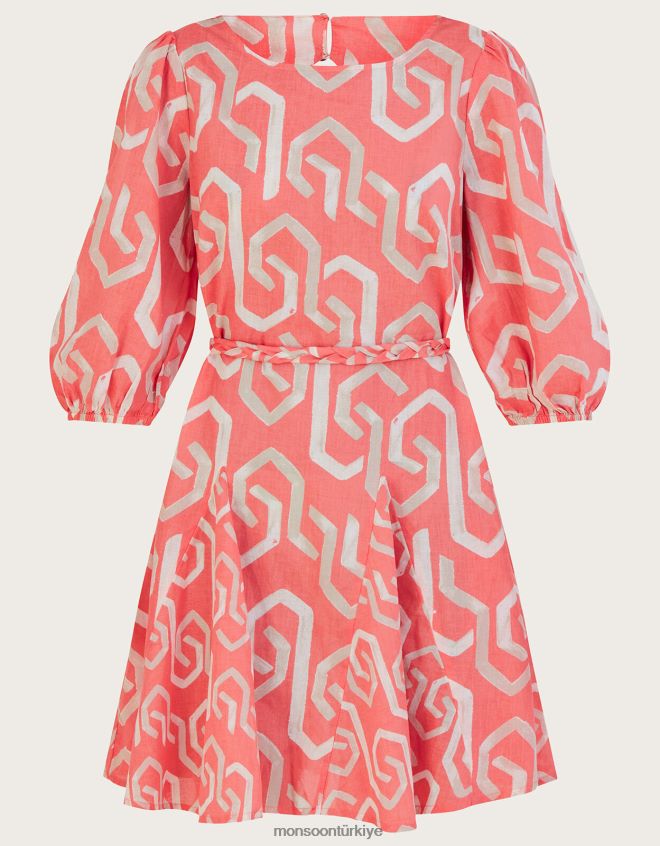 Monsoon kadınlar geometrik desenli arkası kesik kısa elbise JH86BT649 Giyim turuncu