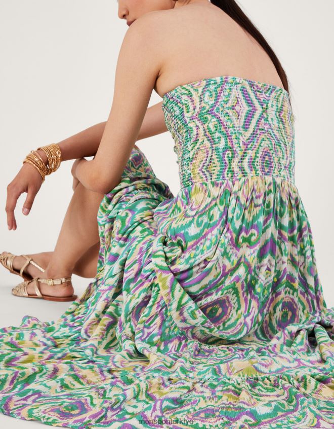 Monsoon kadınlar geometrik desenli bandeau elbise JH86BT142 Giyim beyaz