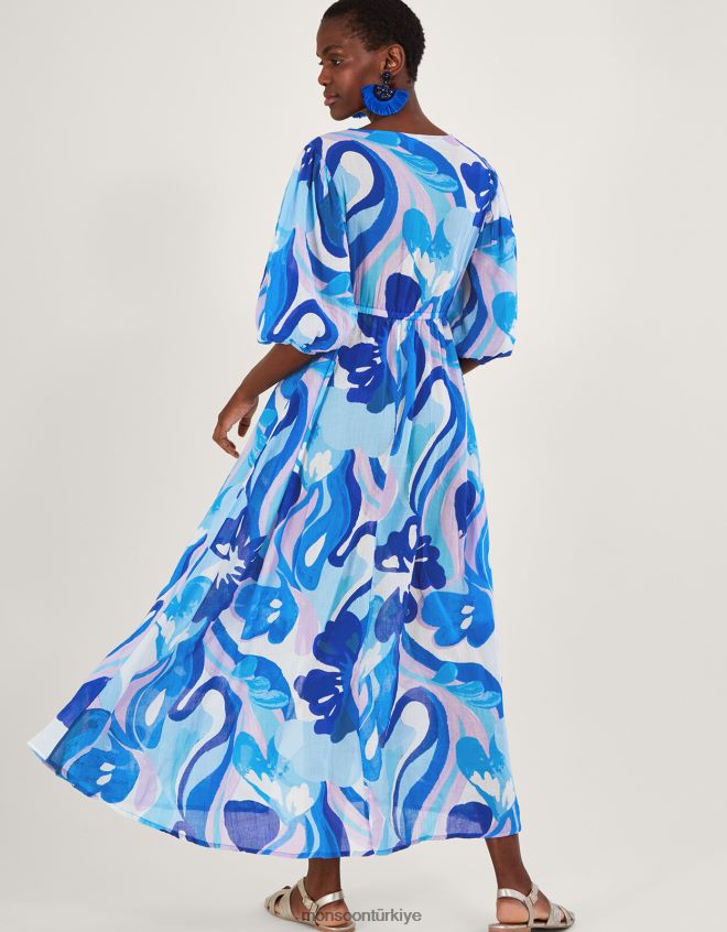 Monsoon kadınlar girdap desenli maxi elbise JH86BT846 Giyim mavi