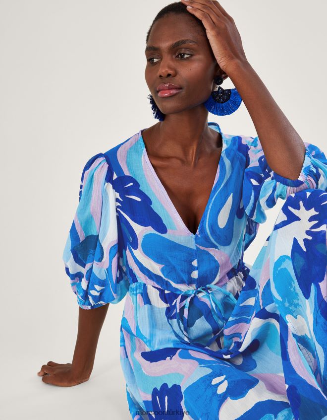 Monsoon kadınlar girdap desenli maxi elbise JH86BT846 Giyim mavi