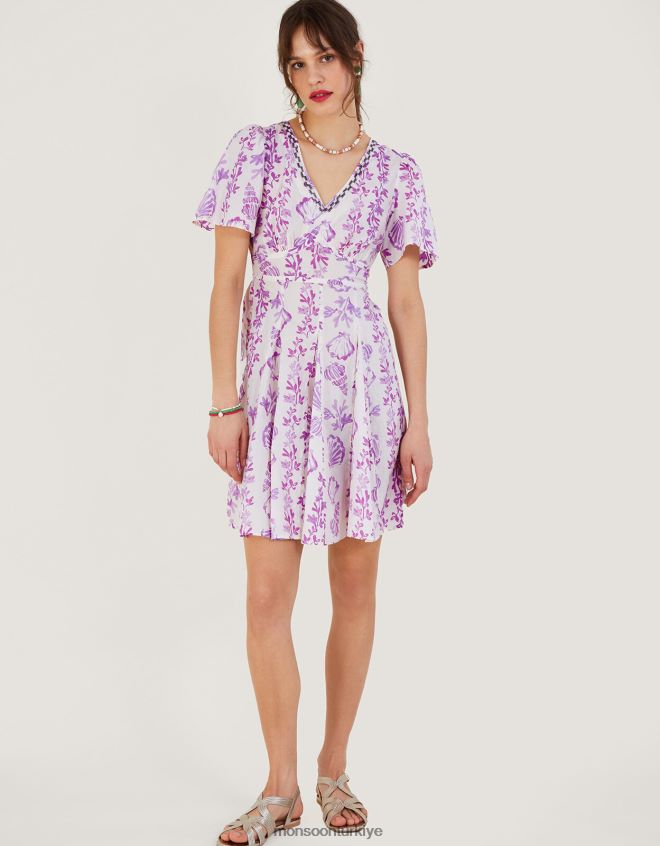 Monsoon kadınlar işlemeli deniz kabuğu desenli kısa elbise JH86BT55 Giyim pembe