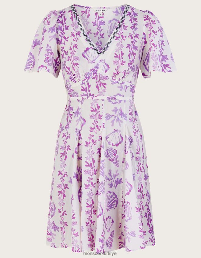 Monsoon kadınlar işlemeli deniz kabuğu desenli kısa elbise JH86BT55 Giyim pembe