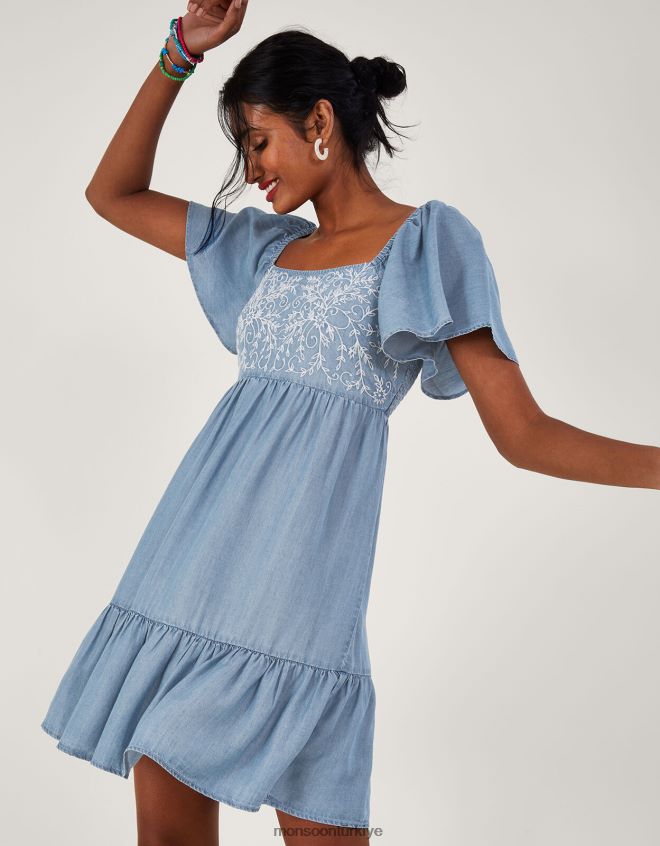 Monsoon kadınlar işlemeli kısa denim elbise JH86BT974 Giyim mavi (kot mavisi)