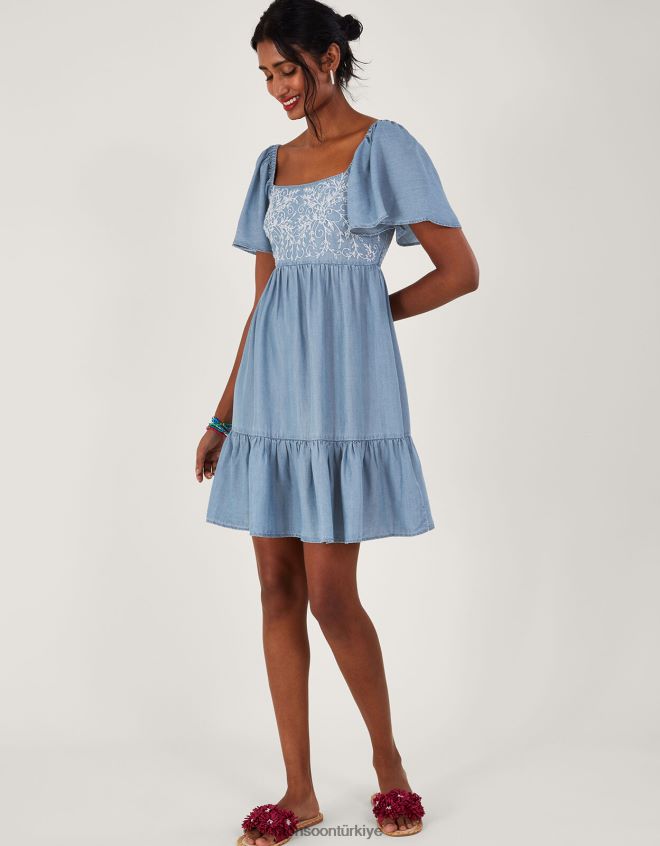 Monsoon kadınlar işlemeli kısa denim elbise JH86BT974 Giyim mavi (kot mavisi)