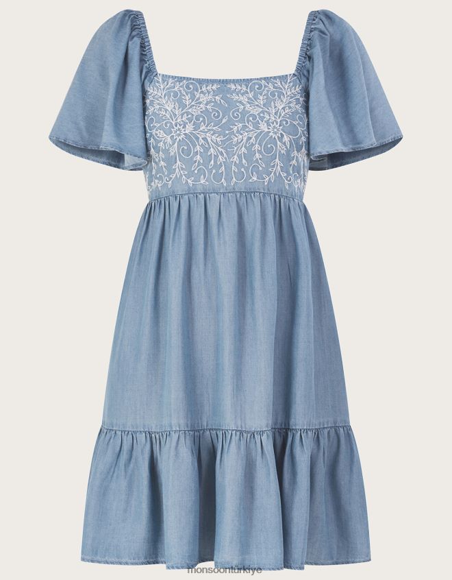 Monsoon kadınlar işlemeli kısa denim elbise JH86BT974 Giyim mavi (kot mavisi)