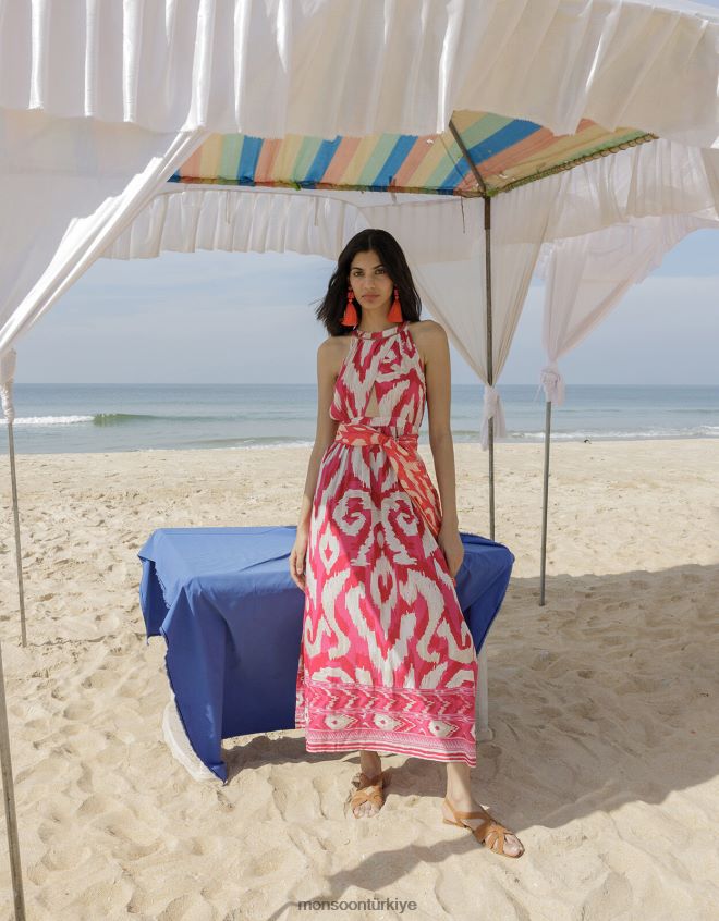 Monsoon kadınlar ikat bordür desenli maxi elbise JH86BT477 Giyim pembe