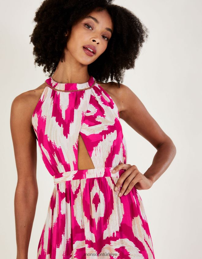 Monsoon kadınlar ikat bordür desenli maxi elbise JH86BT477 Giyim pembe