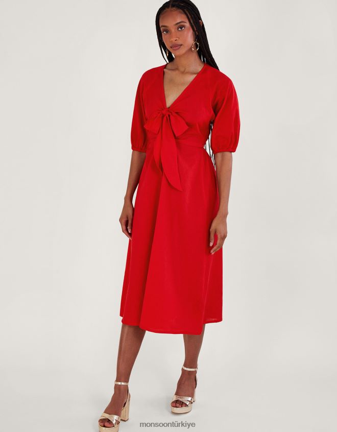 Monsoon kadınlar inez önü düz bağlamalı midi elbise JH86BT47 Giyim kırmızı