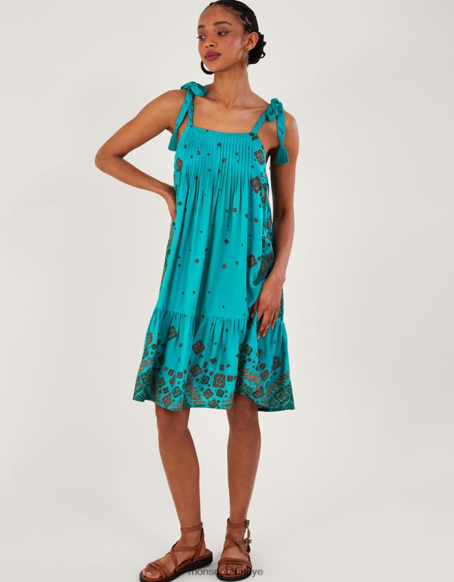 Monsoon kadınlar kiremit desenli fırfırlı elbise JH86BT646 Giyim mavi (turkuaz)