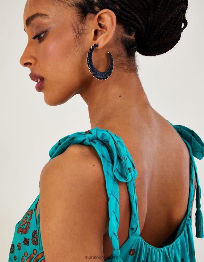 Monsoon kadınlar kiremit desenli fırfırlı elbise JH86BT646 Giyim mavi (turkuaz)