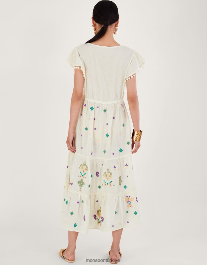 Monsoon kadınlar kol volanlı işlemeli maxi elbise JH86BT429 Giyim beyaz