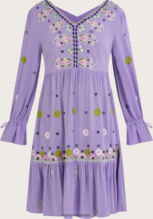 Monsoon kadınlar lenzing ecovero kaliteli işlemeli kaftan elbise JH86BT563 Giyim mor (leylak)