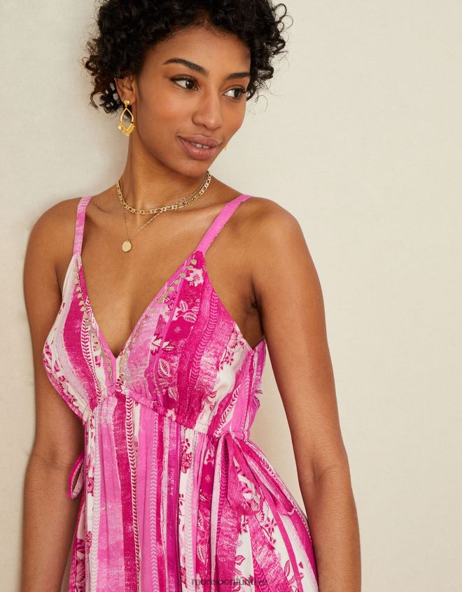 Monsoon kadınlar lenzing ecovero çok şeritli katlı cami elbise JH86BT1091 Giyim pembe