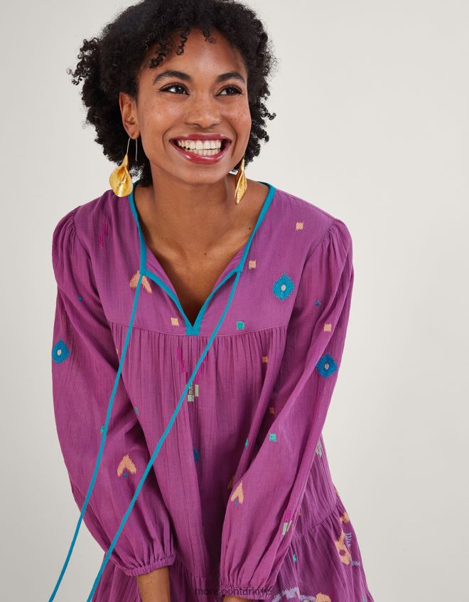 Monsoon kadınlar soyut geometrik desenli işlemeli midi elbise JH86BT882 Giyim menekşe