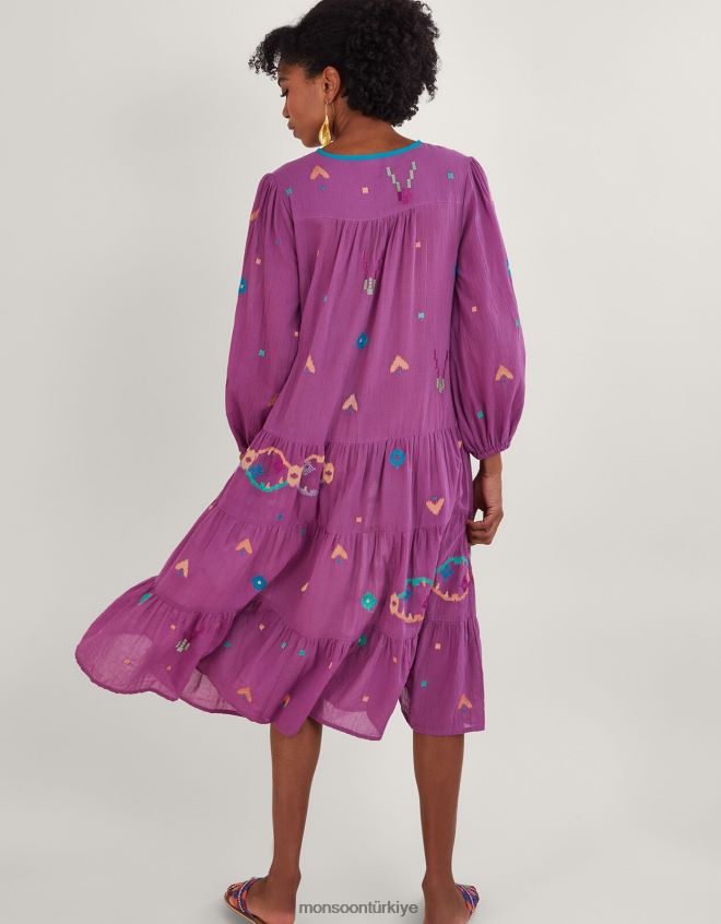 Monsoon kadınlar soyut geometrik desenli işlemeli midi elbise JH86BT882 Giyim menekşe