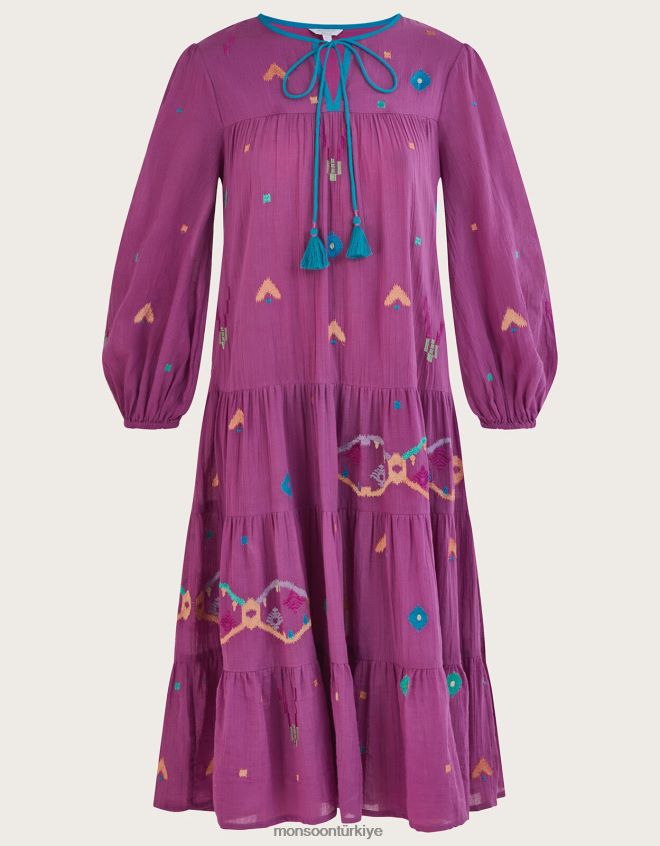 Monsoon kadınlar soyut geometrik desenli işlemeli midi elbise JH86BT882 Giyim menekşe