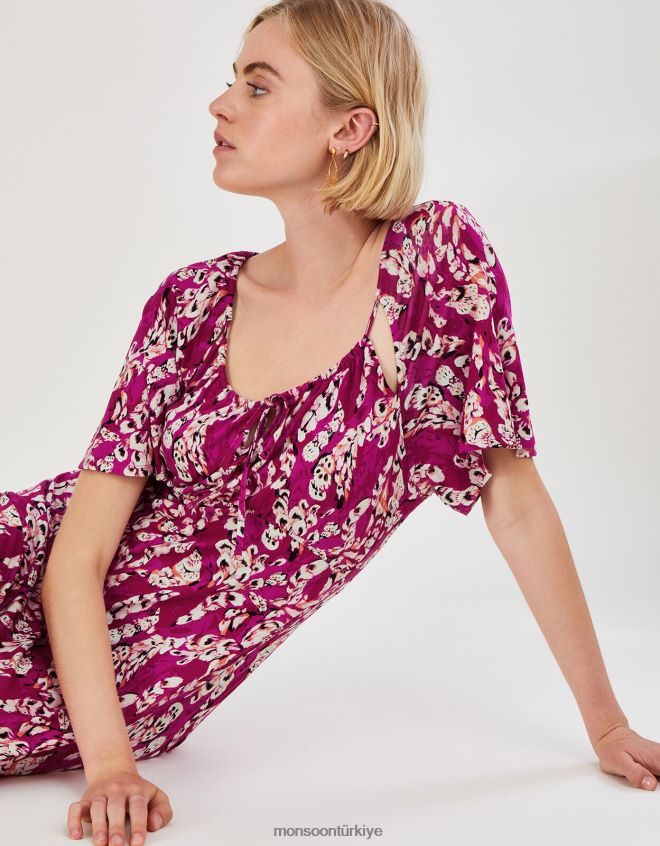 Monsoon kadınlar askılı tüy jarse maxi elbise JH86BT778 Giyim pembe